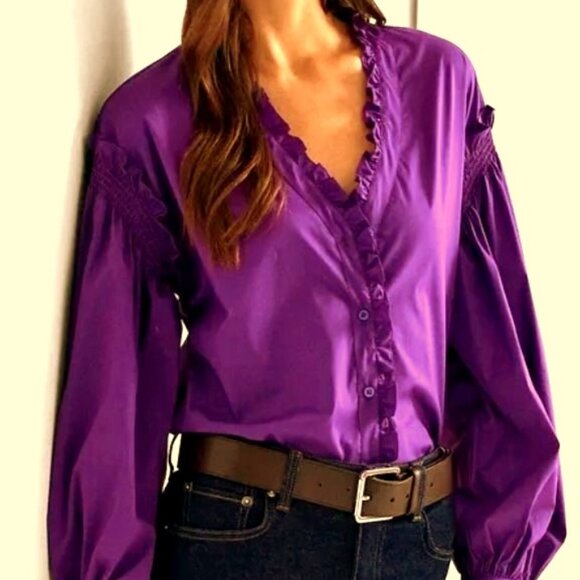 NWT! Ralph Lauren purple charmeuse satin ruffle top SCREAMS F-A-L-L! (Size S) - Picture 1 of 8